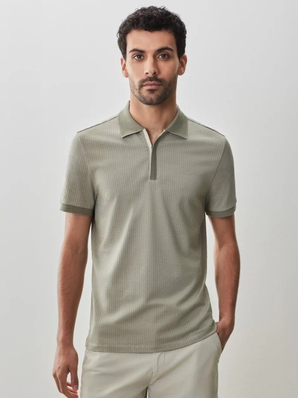 Robert Barakett Olive Dobby Textured Knit Polo with Covered Placket/30156